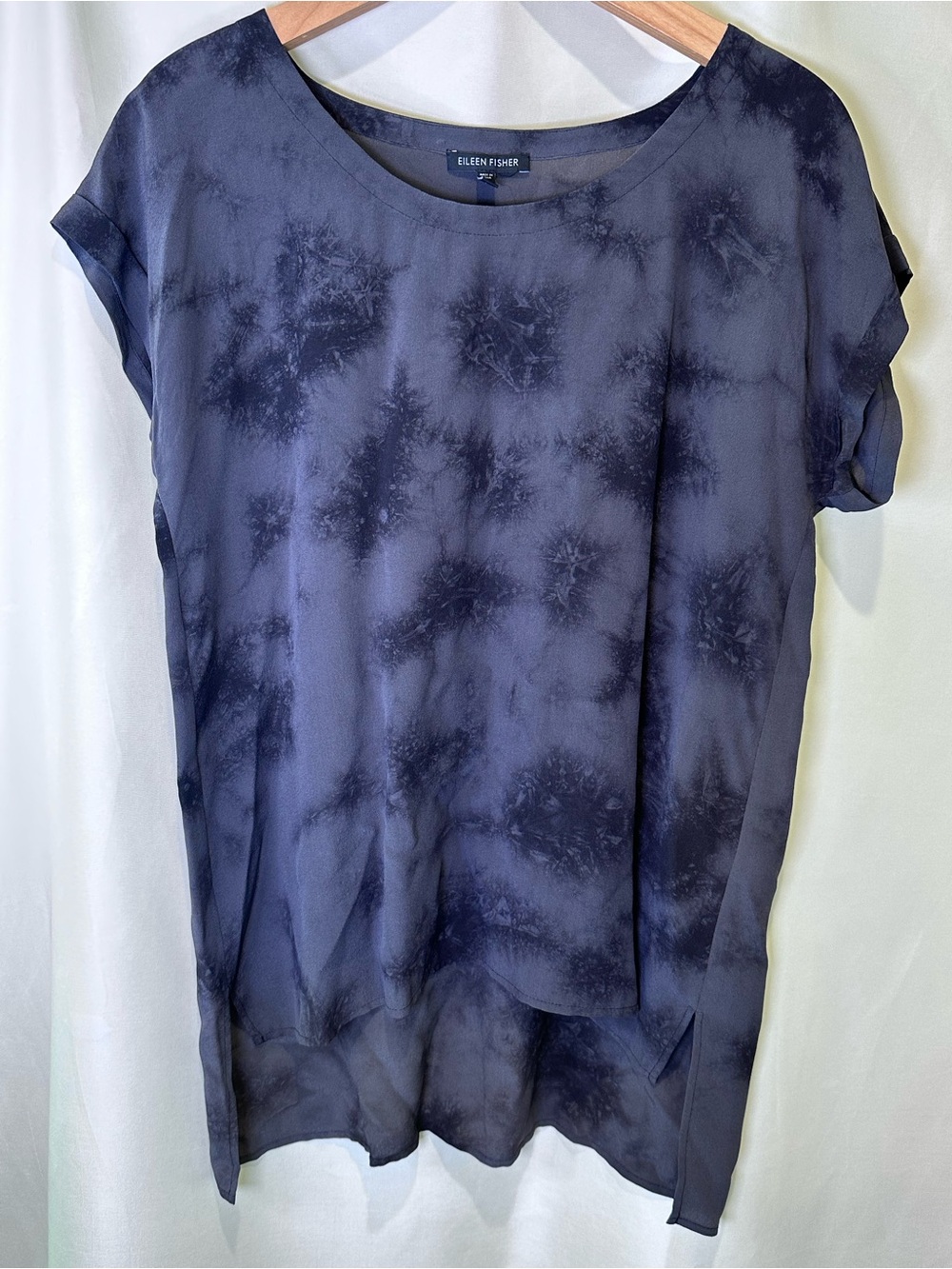 Eileen Fisher 100% SILK Women's Tie-Dye Top in Charcoal Gray size small